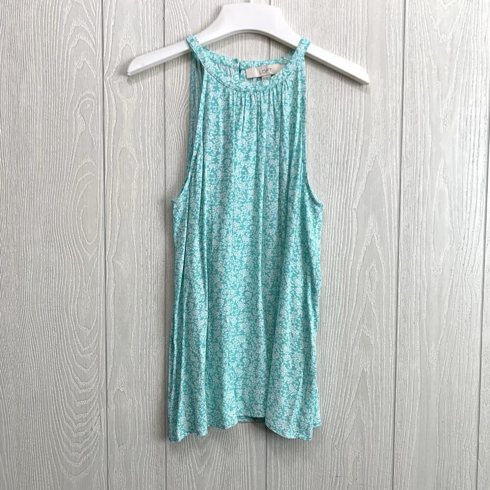 LOFT Turquoise Floral Tank Blouse Small NWT